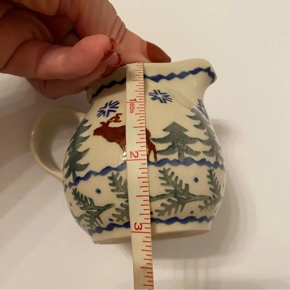 POLISH POTTERY CREAMER MINI PITCHER BLUE WHITE GREEN HANDMADE HOME BOLESLAWIEC